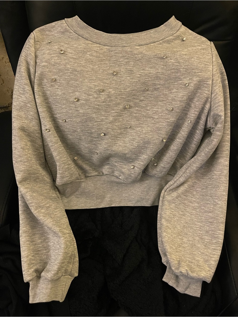 Crystal Rhinestone Bling Cropped Gray Sweatshirt